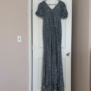 Elegant Gray Sequin Evening Gown